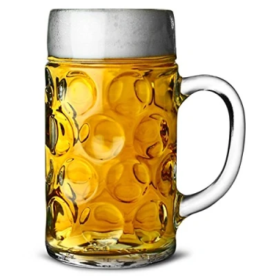 Image of German Beer Stein Glass 2 Pint Set of 6 Classic Tankards, Mugs