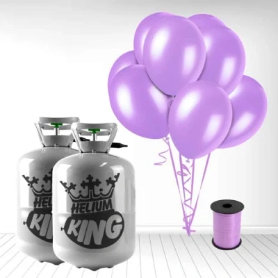 Image of Disposable Helium Gas Cylinder with 30 Balloons and Curling Ribbon included (Lavender, Pack of 2)