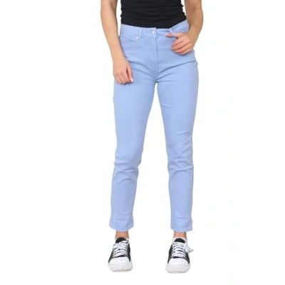 Image of M and CO Womens Mom Jeans Tapered Leg Straight Ladies High Stretch Denim Pants Sky Blue Waist Size 16