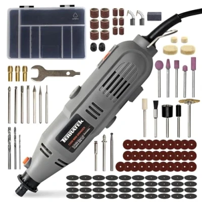 Image of Terratek Corded Rotary Tool 120Pc Accessory Set, 135W Variable Speed 8000 33000RPM, Ideal for DIY Projects, Woodwork, Hobby Craft &amp; Dremel Multi Compatible