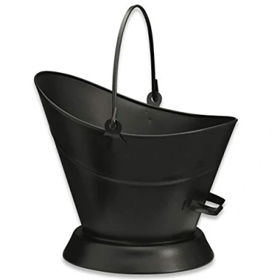 Image of Heavy Duty Metal Fireside Waterloo Bucket Fireplace Hod Scuttle Coal Fuel Ash Wood Log Storage (Black)