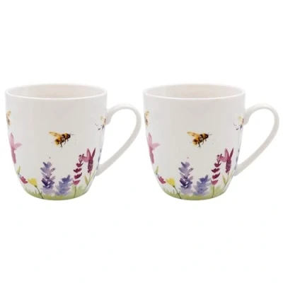 Image of Lesser &amp; Pavey Set of 2 British Designed Coffee Mug Ceramic Mugs for Home or Work Large Hot Drinks Lavender Bees Tea and Cups Jennifer Rose Gallery