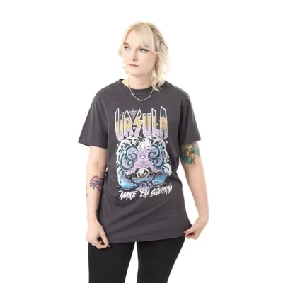 Image of Disney Villains Women&#039;s Grey Short Sleeved T Shirt Ursula Graphic Tee Evil Queen Maleficent Cruella De Vil Gift Apparel for Fans of Classic