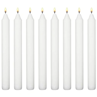 Image of White Table Household Dinner Tapered Candles, Decorative Unscented, Natural Vegan Wax, Clean Burn, 6 Hours Burning Time, 18cm / 7&quot; Long (Pack of 8)