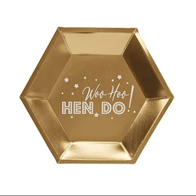 Image of Neviti 776100 Woo Hoo Hen Do Paper Plate 8 Pack, Gold, 27 x 0.5