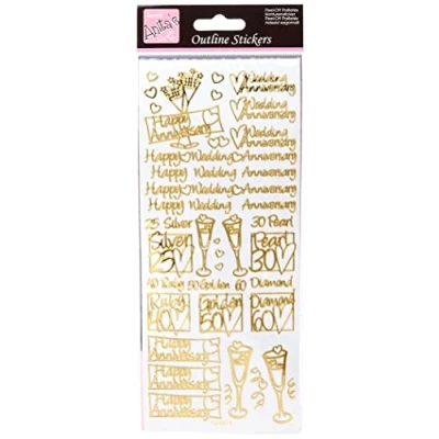 Image of Anitas Outline Stickers, Wedding Anniversary, Gold on White, For Scrapbooking, Card Making, Kids Play, Homework, Art, Craft, Embelish, Decorative, Paper, Card, Glass, Metal, Plastic, Foam