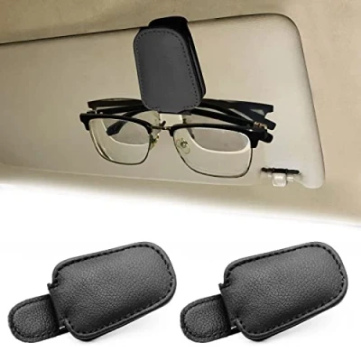 Image of JYMY 2 Pcs Leather Car Visor Sunglass Holder, Magnetic Glasses Eyeglass Hanger Clip for Car, Glass Holder Visor（Black）