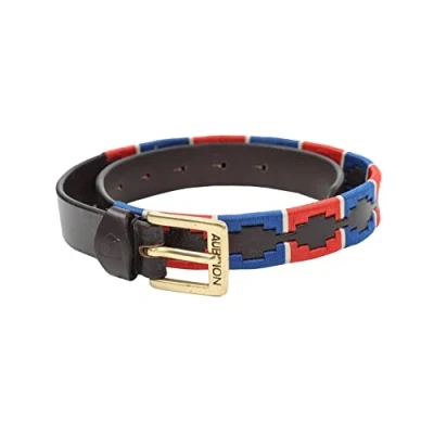 Image of Shires Aubrion Drover Skinny Polo Belt in Navy/Red 70Cm,