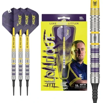 Image of TARGET Darts Luke Littler Loadout 90% Tungsten Soft Tip Set 19G Dart, The Nuke Player Edition Dart Set, Pixel