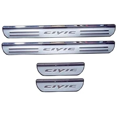 Image of Ever TA 4Pcs Car Door Sill Protector Strips for Hon da Civic 10th 2016 2017 2018 2019 2020, Stainless Steel Kick Plates Scuff Guard Threshold Styling Decor Accessories, Silver