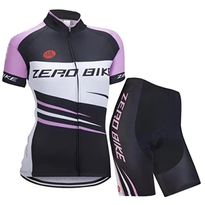 Image of Women&#039;s Short Sleeve Breathable Cycling Jersey Set, Quick Dry Biking Shirt with 4D Cushion Shorts Padded Pants, S, Striped Black Pink