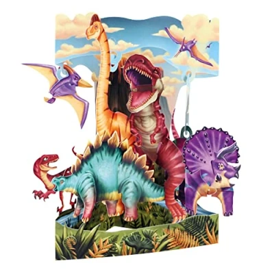 Image of SANTORO Swing Card, 3D Pop Up Greeting Card Jurassic Dinosaurs For Boys, Kids, Birthday Land of the