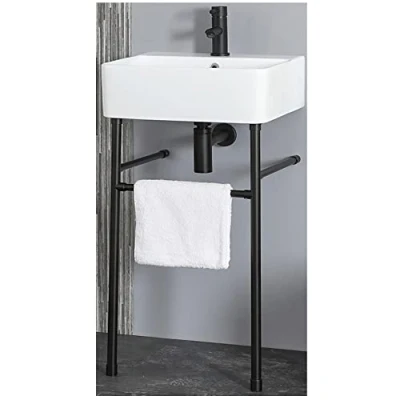 Image of Milano Farington Modern White Ceramic 1 Tap Hole Bathroom Basin Sink and Black Washstand 460mm x 420mm