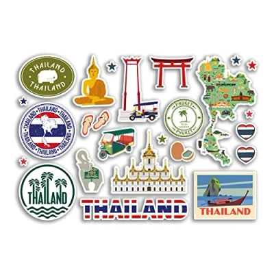 Image of A5 Sticker Sheet Thailand Vinyl Stickers Asia Thai Country Landmarks Holiday Stamp Summer Map Flag Travel City Luggage Scrapbooking #79020