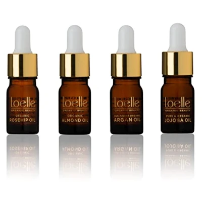 Image of Loelle Skin Care Gift Pack with 4 x Body Oils Natural Cosmetics Set incl. Almond Oil, Rosehip Argan Oil and Jojoba Women&#039;s Gifts (4 5ml)