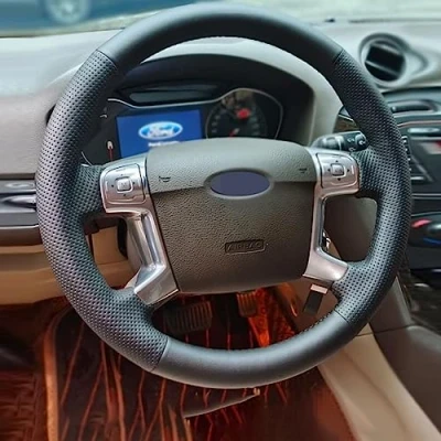 Image of HEJIAL DIY Hand stitched Black Genuine Leather Car Steering Wheel Cover For Ford Mondeo Mk4 2007 2012 S Max 2008