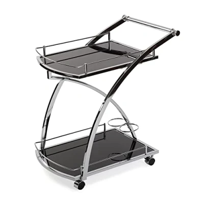 Image of Versa Serving Wheels Glass and Metal Trolley Wine Rack for Drinks, Black/White, 66 cm