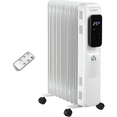 Image of HOMCOM 2000W Oil Filled Radiator, 9 Fin Portable Electric Heater with LED Display, 24H Timer, 3 Heat Settings, Adjustable Thermostat, Safety Cut off, Remote Control, White