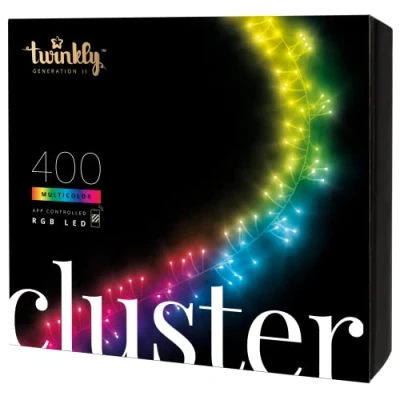 Image of Twinkly Cluster 400 LED RGB, Dense Strip of Lights, in and Outdoor Smart Multicolor Compatible with Alexa, Google Home, Gaming IP44, App Control, Black Wire, 6m