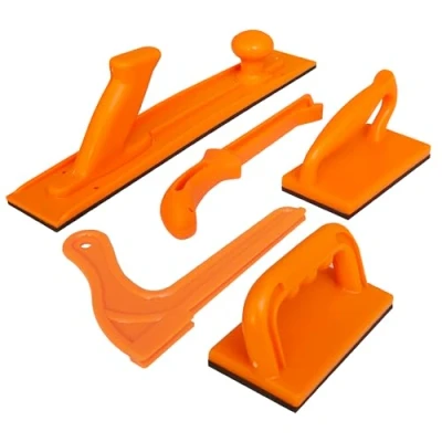 Image of Safety Woodworking Push Block and Stick Package 5 Piece Set in Orange Color, Ideal for Woodworkers Use On Router Tables, Jointers Band Saws