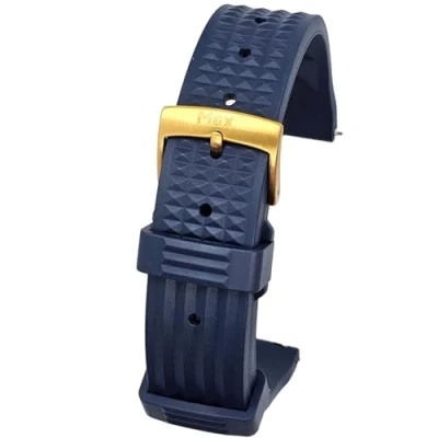 Image of Max Quick Release FKM Rubber Divers Watch Strap Replacement Band Waffle Style Fluororubber (20mm, Blue Gold)