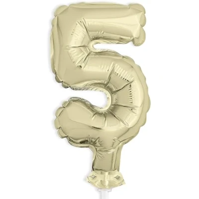 Image of Gold Foil Number 5 Balloon Cake Topper (12cm) Perfect for Birthdays, Anniversaries, &amp; Milestone Events 1 Pc