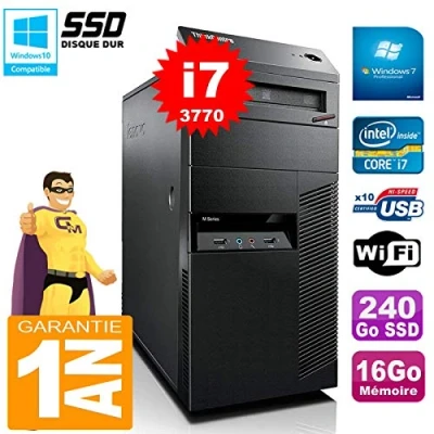Image of Lenovo PC Tour ThinkCentre M92p Core I7 3770 16 GB 240 Go SSD DVD burner WiFi W7 (Renewed)