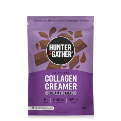 Image of Hunter &amp; Gather Collagen Creamer for Coffee I Creamy Cacao 300g Grass Fed Type 1 3 Bovine Peptides Dairy Free 13,000mg per Serve Support Hair, Skin, Nails, Muscles