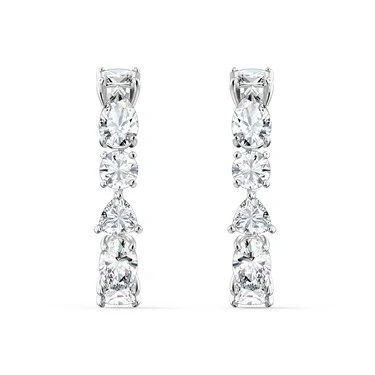 Image of Swarovski Tennis Deluxe ear cuffs, Mixed cuts, White, Rhodium plated