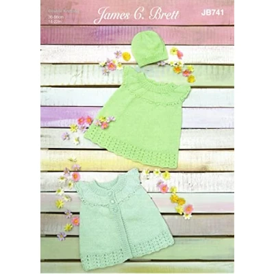 Image of James C Brett Double Knit DK Knitting Pattern Baby Cardigan Sweater &amp; Hat (JB741), Multicolor, 14inch 22inch