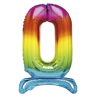 Image of Unique 13260 Giant Standing Foil Number 0 Balloon 76 cm Rainbow