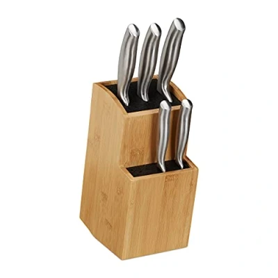 Image of Relaxdays Bamboo Knife Block, 50% Plastic, Natural, 25.5 x 11.5 18 cm, 7 knives