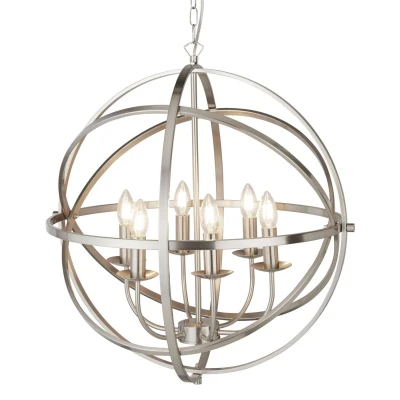 Image of Orbit 6 Light Spherical Ceiling Pendant Satin Silver, E14