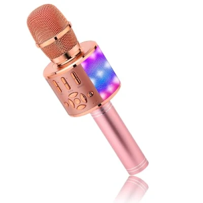 Image of BONAOK Microphone Karaoke for Kids Wireless, Magic Sound Voice Changer Microphone, 4 in 1 Bluetooth Machine, Adult Car Mic Singing Party/Outdoor/Travel(Rose Gold Plus)