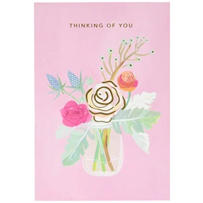 Image of Hallmark Thinking of You Card Floral Good Mail Design, Pink Flower Jar