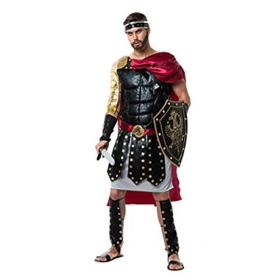 Image of EraSpooky Men Roman Gladiator Costume Fancy Dress Robe Cloak Halloween Party Funny Outfit for Adult