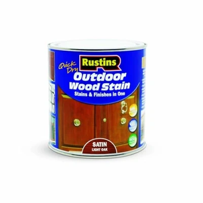 Image of Rustins Quick Dry Outdoor Wood Stain Satin Light Oak 1ltr Durable and Weather Resistant Finish, Fast Drying, Vibrant Color for Decks, Fences, &amp; Furniture, Available in Many Shades