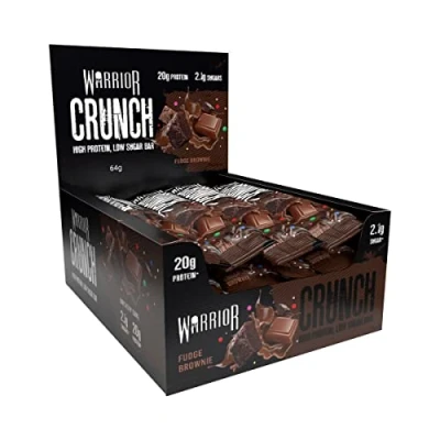 Image of Warrior Crunch High Protein Bars 20g Each Bar Low Carb, Sugar Snack 12 Pack x 64g (Fudge Brownie)