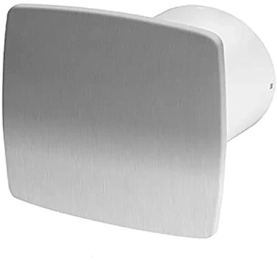 Image of Silent Bathroom Extractor Fan 125mm / 5&quot; with Timer and Humidistat Modern Stainless Steel Front Panel Non Return Valve KWS125H+PNI+ZZ