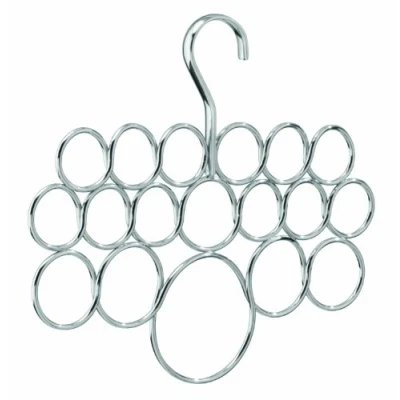 Image of iDesign Axis Scarf Holder with 18 Rings, Wardrobe Organiser for Scarves, Ties, Belts Etc, Made of Metal, Silver, Chrome, Single Pack