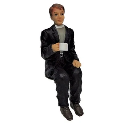 Image of Melody Jane Dolls House Clergyman Minister Sitting with Cup of Tea Resin People