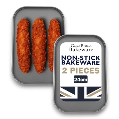 Image of Non Stick Oven Baking Tray Roasting Twin Pack Sets PFOA BPA Free Cookware Made in England (24cm Set)