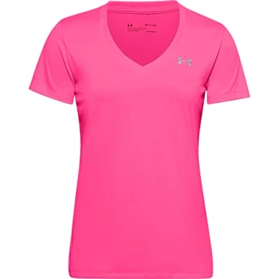 Image of Under Armour Women Tech Short Sleeve V Solid, Ladies T Shirt Made of 4 Way Stretch Fabric, Ultra light &amp; Breathable Running Apparel for