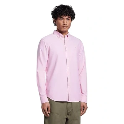Image of Farah Men&#039;s Shirt, Brewer Slim Fit, Organic Cotton, Indigo Oxford Casual Style Coral Pink, L