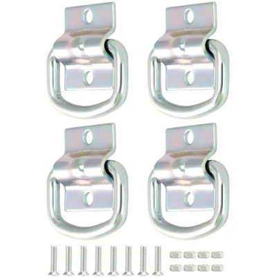 Image of QWORK® 4 Pack Heavy Duty D Rings Tie Down Anchors, Galvanized Steel Cargo Lashing Ring with Mounting Bracket and Screws for Trailers, Trucks, Boats, Kayak Securement