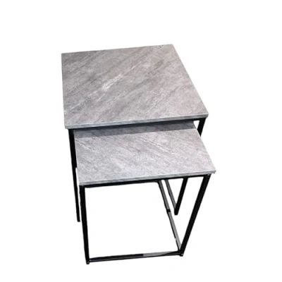 Image of HOMELOX Set Of 2 Coffee Table Concrete Effect Top Nest Tables With Black Metal Frame Living Room Furniture