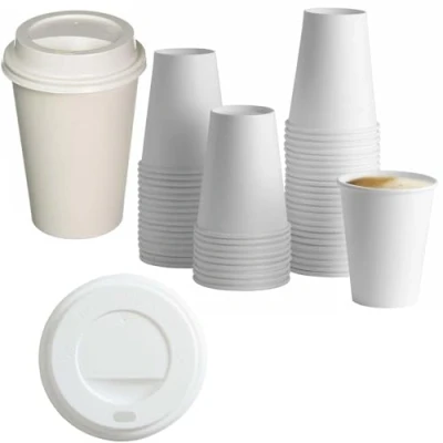 Image of ARA CHOICE Disposable Plain White Hot &amp; Cold Drinks Water Milk Juice Beverages Coffee Tea Paper Cups with Sip Lids 8/12/16oz Single Wall Espresso Round Cup Glasses Eco Friendly (20, 8oz)