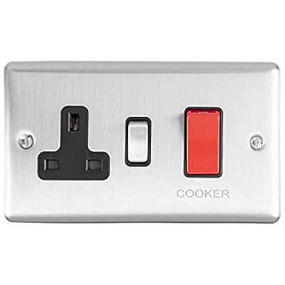 Image of Eurolite Enhance Decorative 45A Switch with a Socket Satin Stainless Finish Black Trim Steel, EN45ASWASSSB