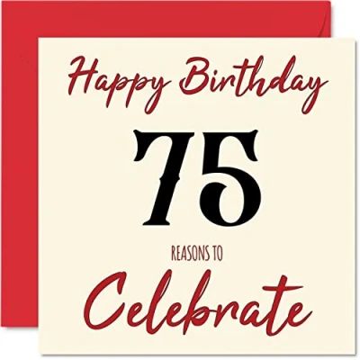 Image of Fun 75th Birthday Cards for Men Woman Reasons To Happy Card Dad Mum Great Grandad Grandpa Nanny Grandma Gran Uncle Auntie, 145mm x Greeting Cards,