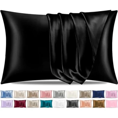 Image of Pamposh Satin Silk Pillowcases For Hair And Skin 2 Pack Standard Size with Envelope Closure (2 Pcs (50 x 75 cm), Black)